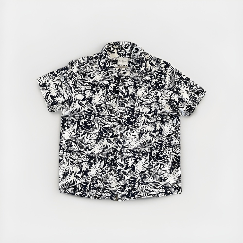 goodfellow standard fit Short Sleeve Button Up Collared‎ Navy Tropical Shirt L